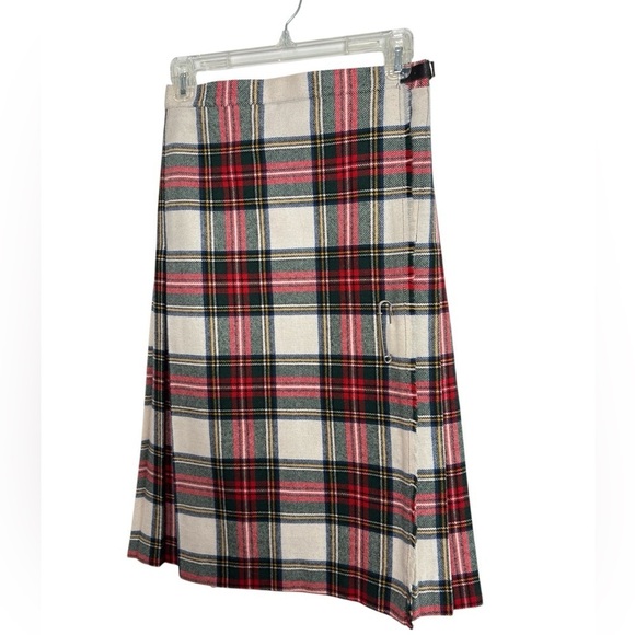 VTG Post O'Horn Scottish Wool Blend Skirt Plaid Wrap Kilt Pleated Size 6 Fringe - Picture 3 of 13